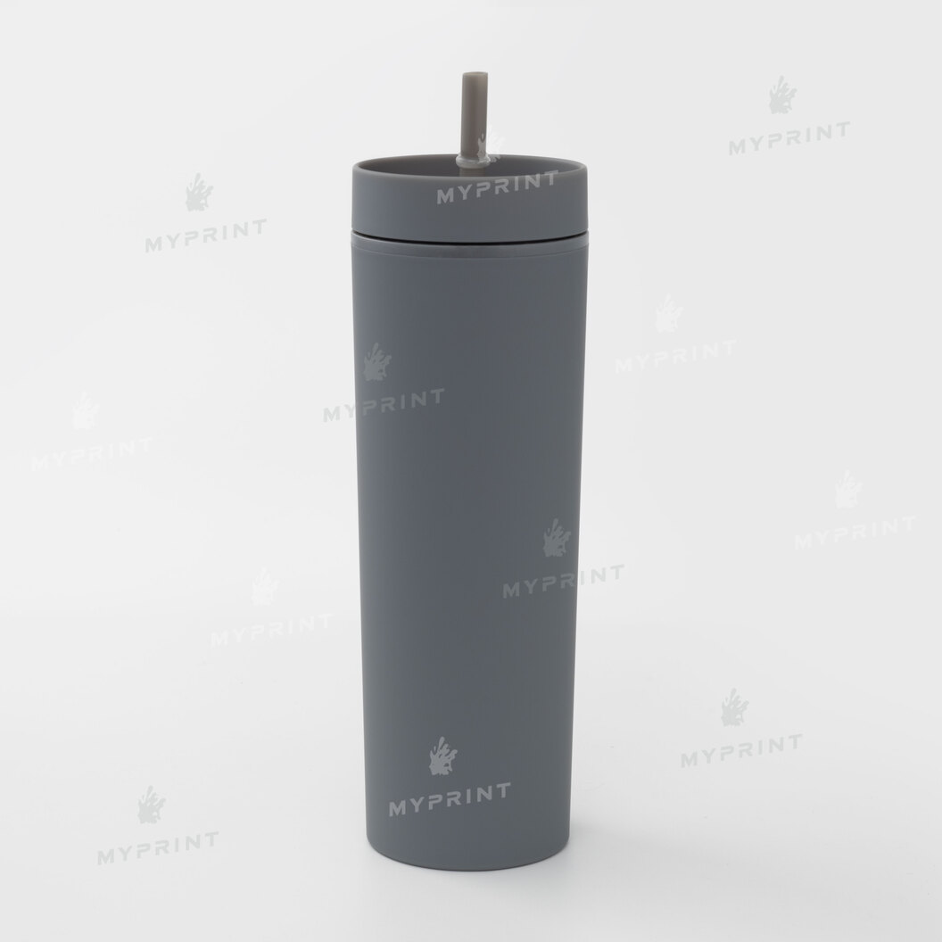 Plastic glass "Tumbler" matte gray with plastic straw (450 ml) (10409) - фото 1 - Blanks for printing