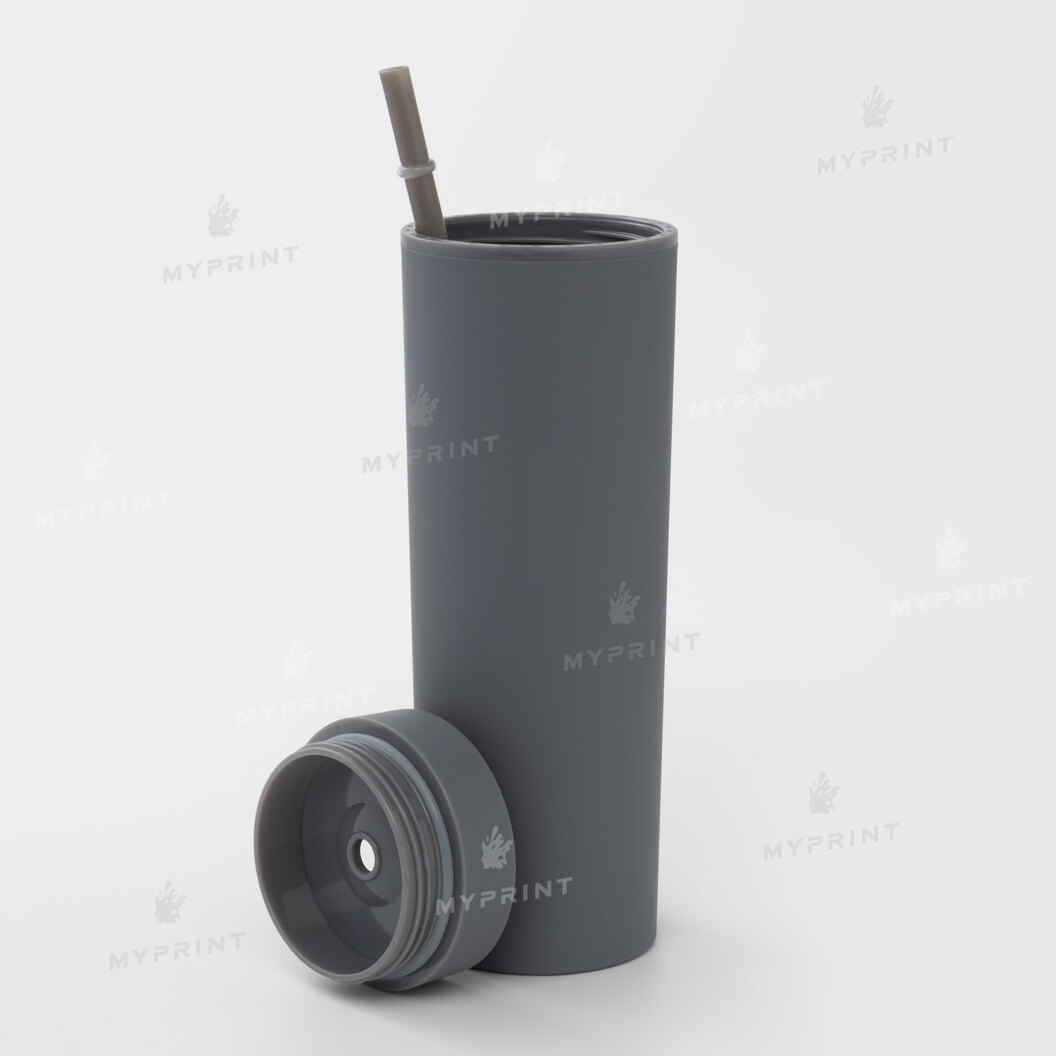 Plastic glass "Tumbler" matte gray with plastic straw (450 ml) (10409) - фото 2 - Blanks for printing