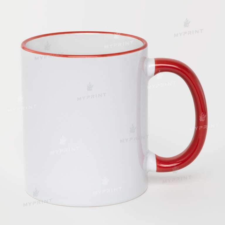 Кружка для сублимации с цветным ободком и цветной ручкой красная 11 Oz (330 мл) (10444)  Кружка для сублимации с цветным ободком и цветной ручкой красная 11 Oz (330 мл) (10444)