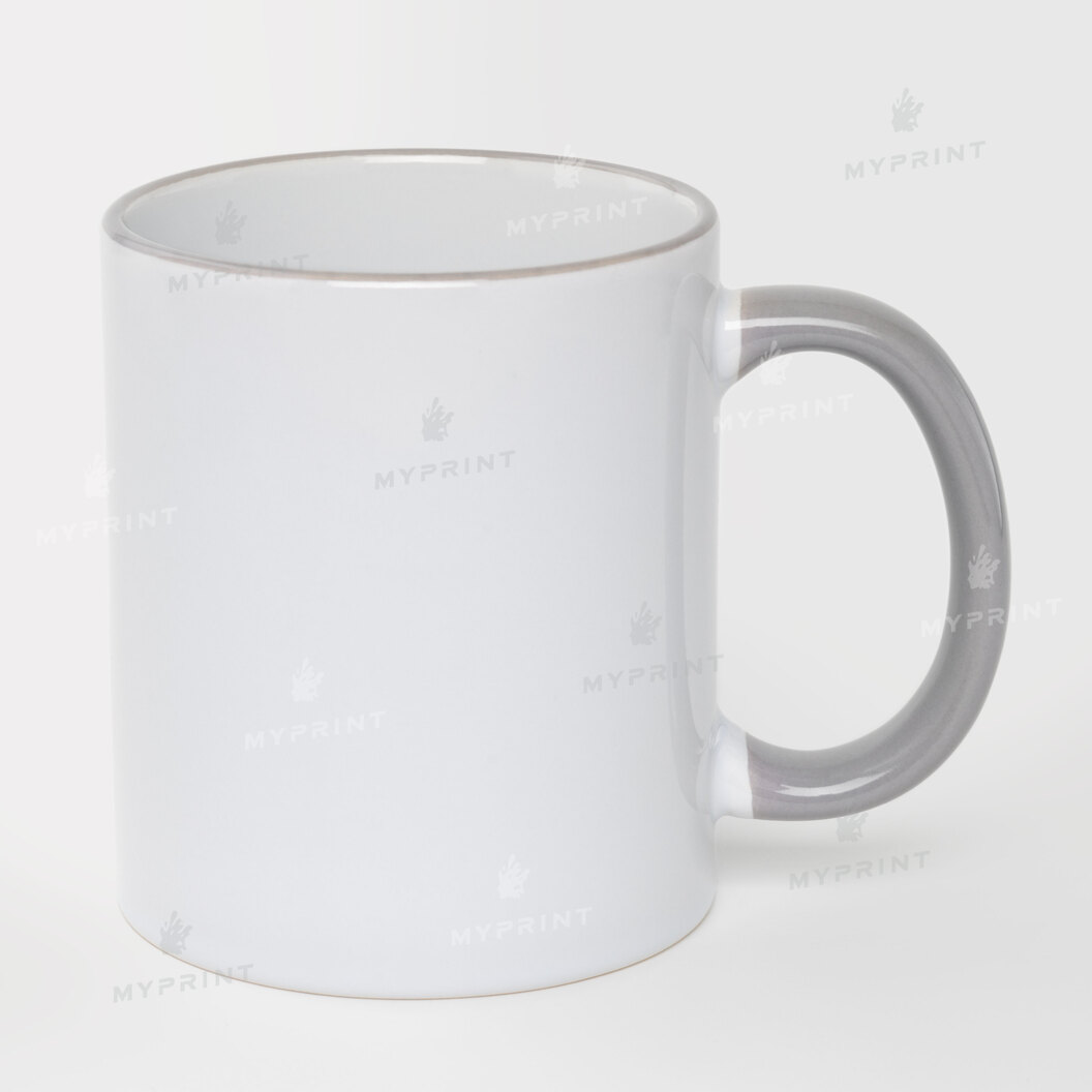 Кружка для сублимации с цветным ободком и цветной ручкой серая 11 Oz (330 мл) (10451) - фото 1 Кружка для сублимации с цветным ободком и цветной ручкой серая 11 Oz (330 мл) (10451) - фото 1 - Заготовки для сублимации