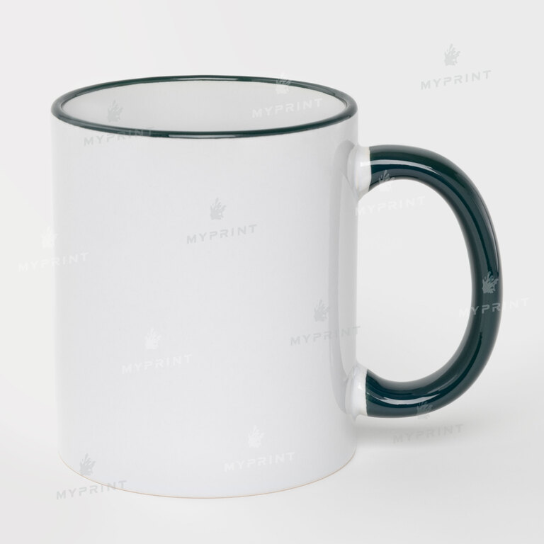 Sublimation mug with colored rim and colored handle dark green 11 Oz (330 ml) (10455)  Sublimation mug with colored rim and colored handle dark green 11 Oz (330 ml) (10455)