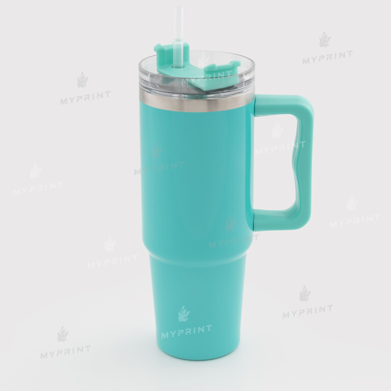 Thermal mug for sublimation with transparent lid and green handle light green 900 ml (10575)  Thermal mug for sublimation with transparent lid and green handle light green 900 ml (10575)