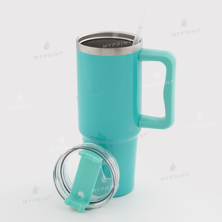 Thermal mug for sublimation with transparent lid and green handle light green 900 ml (10575)  Thermal mug for sublimation with transparent lid and green handle light green 900 ml (10575)
