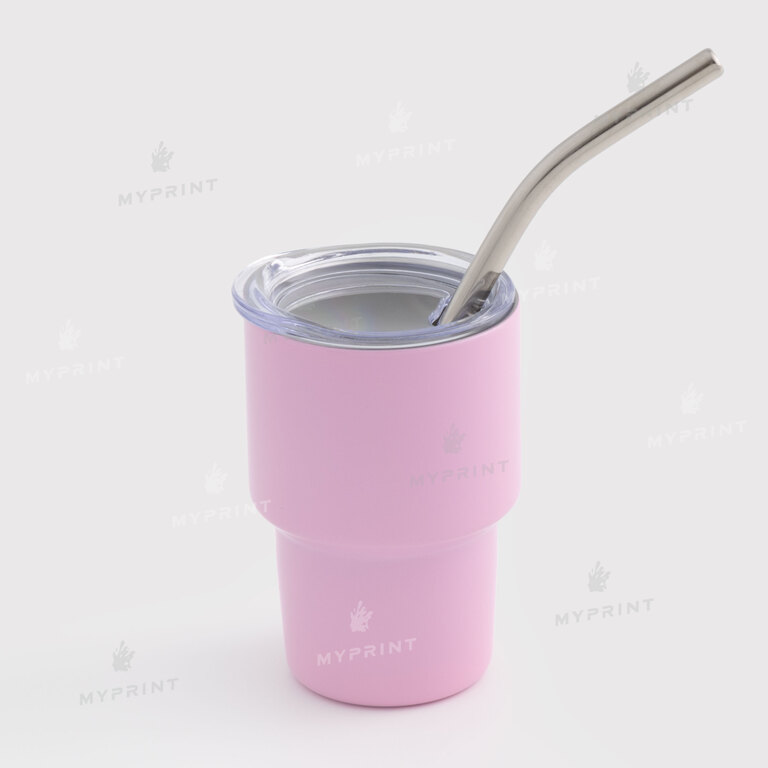 Thermos cup for sublimation with metal straw pink 70 ml (10582)  Thermos cup for sublimation with metal straw pink 70 ml (10582)