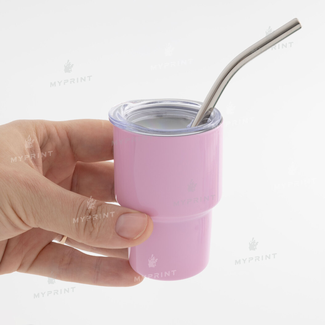 Thermos cup for sublimation with metal straw pink 70 ml (10582) - фото 3 Thermos cup for sublimation with metal straw pink 70 ml (10582) - фото 3 - Blanks for sublimation