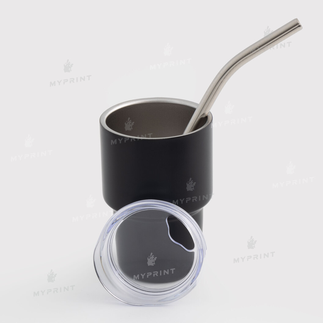 Thermos mug with metal straw matte black 70 ml (10586) - фото 2 Thermos mug with metal straw matte black 70 ml (10586) - фото 2 - Blanks for sublimation