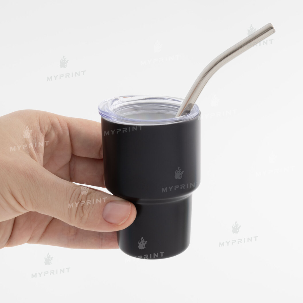 Thermos mug with metal straw matte black 70 ml (10586) - фото 3 Thermos mug with metal straw matte black 70 ml (10586) - фото 3 - Blanks for sublimation