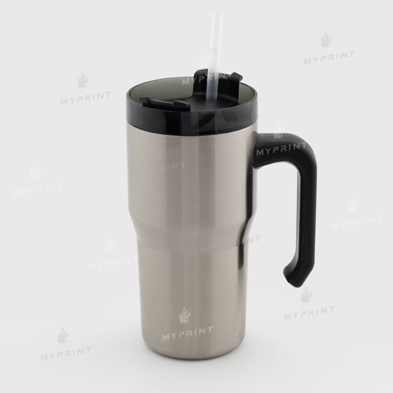 Thermal mug for sublimation with black lid and black handle silver 600 ml (10592)  Thermal mug for sublimation with black lid and black handle silver 600 ml (10592)
