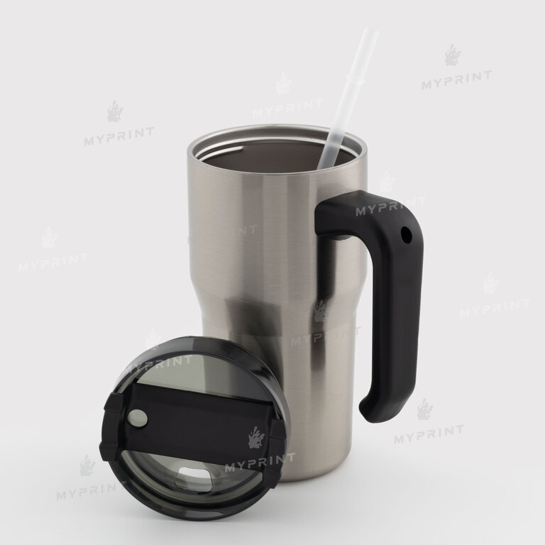 Thermal mug for sublimation with black lid and black handle silver 600 ml (10592)  Thermal mug for sublimation with black lid and black handle silver 600 ml (10592)