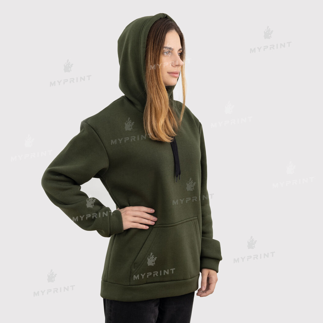 300gsm Fleece Tri-thread Unisex Pocket Print Hoodie, Olive, XL (9090) - фото 10 300gsm Fleece Tri-thread Unisex Pocket Print Hoodie, Olive, XL (9090) - фото 10 - Blanks for sublimation
