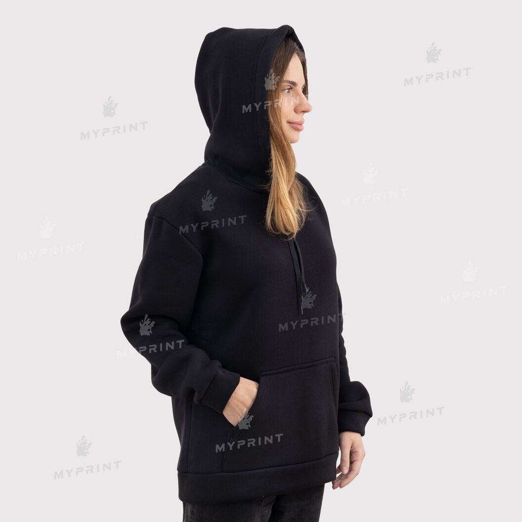 300gsm Tri-thread Fleece Print Hoodie With Pocket Unisex, Black, XXL (8946) - фото 12 - Blanks for sublimation