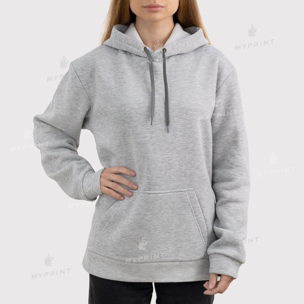 300gsm Fleece Tri-thread Unisex Pocket Print Hoodie, Gray, XXXL (8954) - фото 9 - Blanks for sublimation