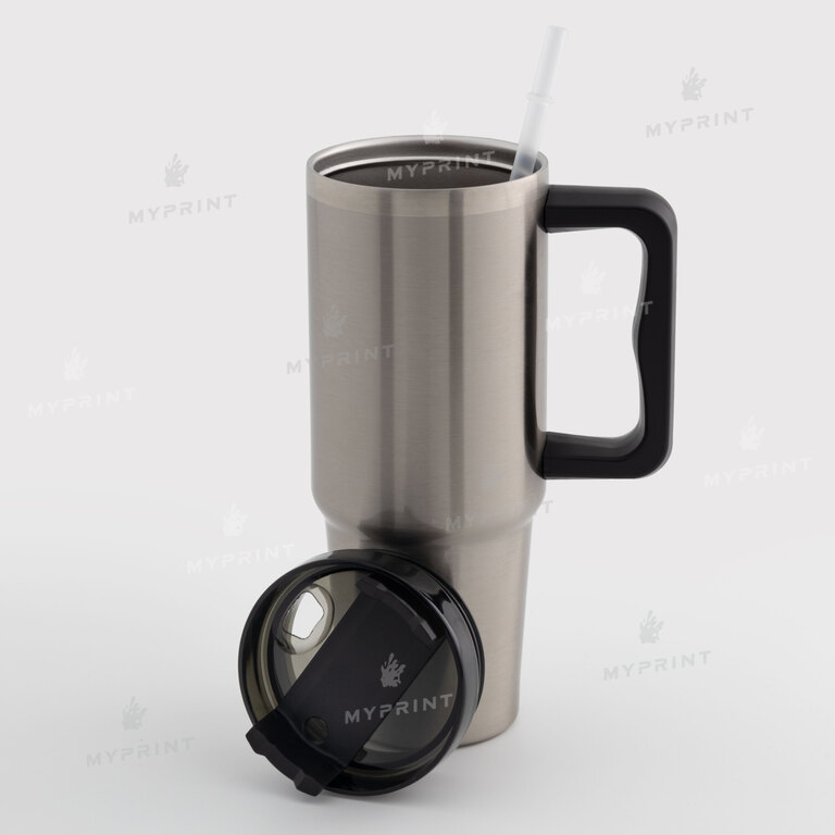 Thermal mug for sublimation with black lid and black handle silver 900 ml (10590)  Thermal mug for sublimation with black lid and black handle silver 900 ml (10590)