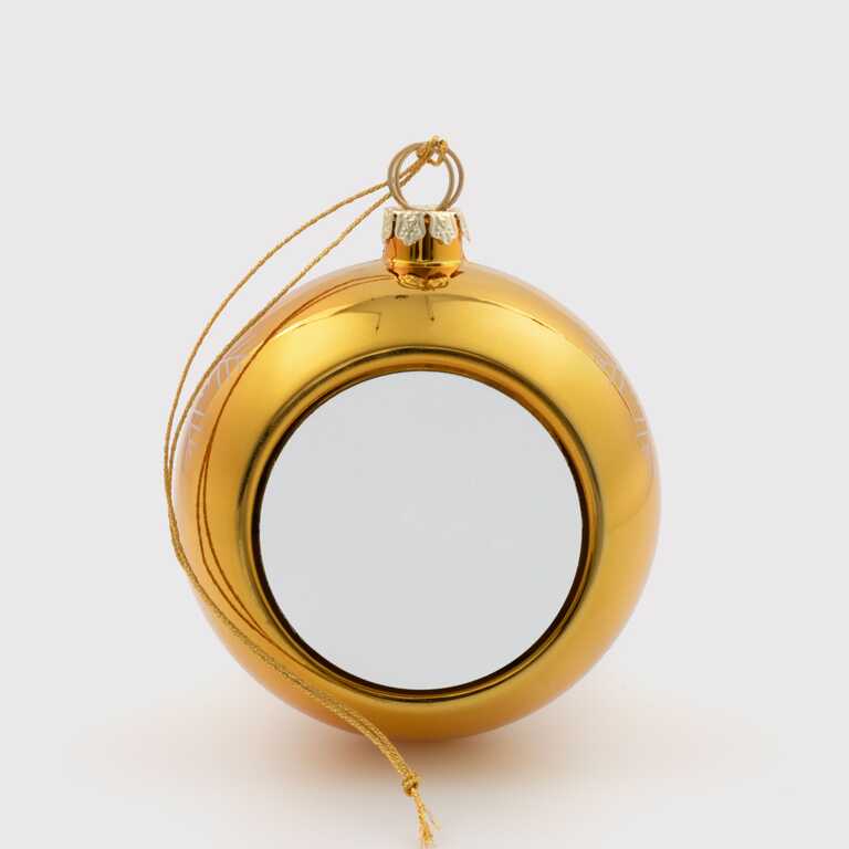 Christmas tree ornament for sublimation in the shape of a ball with a snowflake, gold, 8 cm (8302)  Christmas tree ornament for sublimation in the shape of a ball with a snowflake, gold, 8 cm (8302)