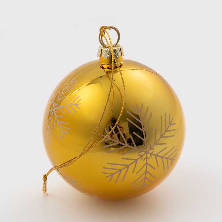 Christmas tree ornament for sublimation in the shape of a ball with a snowflake, gold, 8 cm (8302)  Christmas tree ornament for sublimation in the shape of a ball with a snowflake, gold, 8 cm (8302)