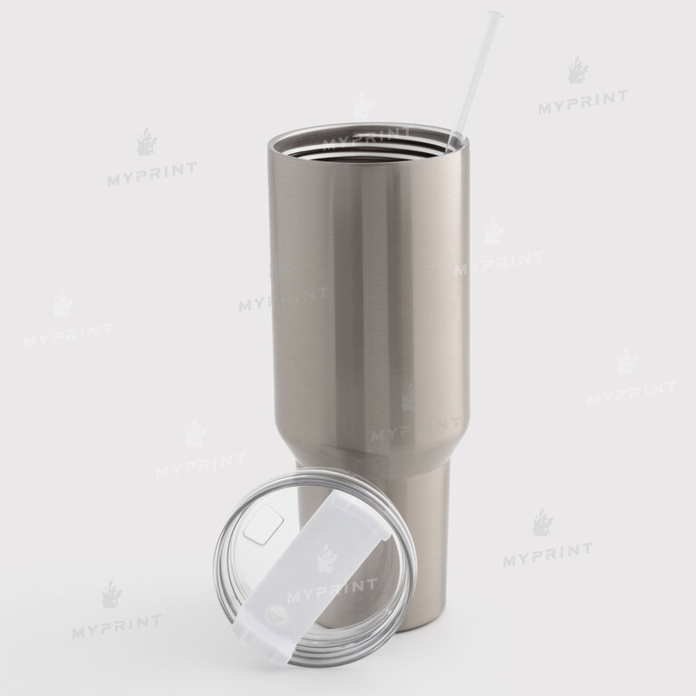 Thermal mug for sublimation with transparent lid silver 1100 ml (10629)  Thermal mug for sublimation with transparent lid silver 1100 ml (10629)