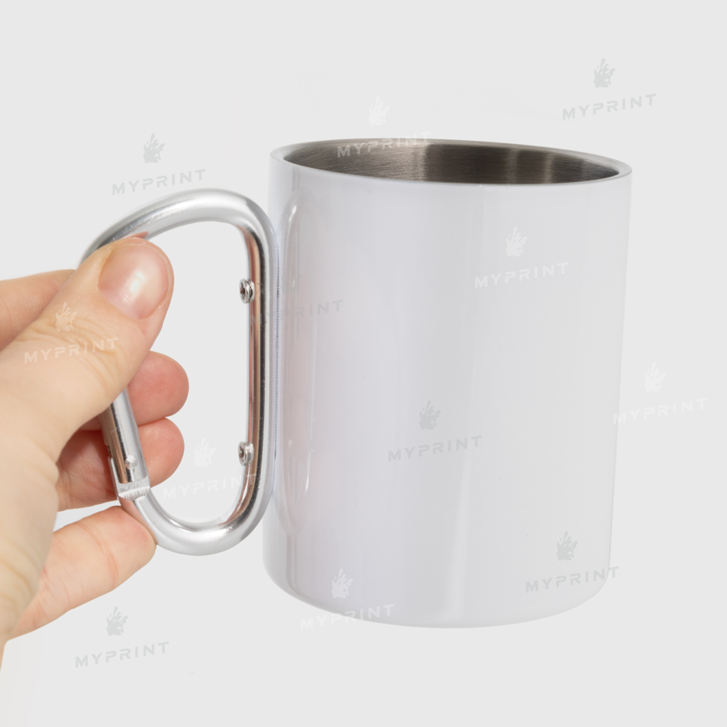 Cup for sublimation metal white with a silver carabiner (300 ml) (8375) - фото 2 Cup for sublimation metal white with a silver carabiner (300 ml) (8375) - фото 2 - Blanks for sublimation