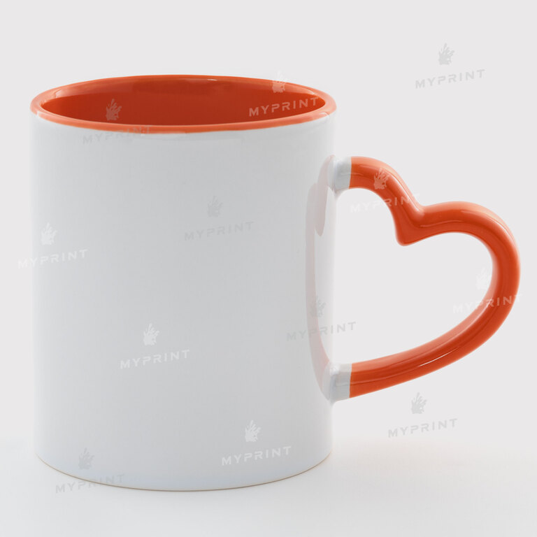 Sublimation Cup Color Inside With Color Heart Handle Orange 11 Oz (330 ml) (11239)  Sublimation Cup Color Inside With Color Heart Handle Orange 11 Oz (330 ml) (11239)
