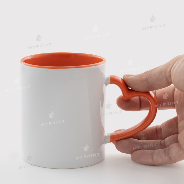 Sublimation Cup Color Inside With Color Heart Handle Orange 11 Oz (330 ml) (11239)  Sublimation Cup Color Inside With Color Heart Handle Orange 11 Oz (330 ml) (11239)