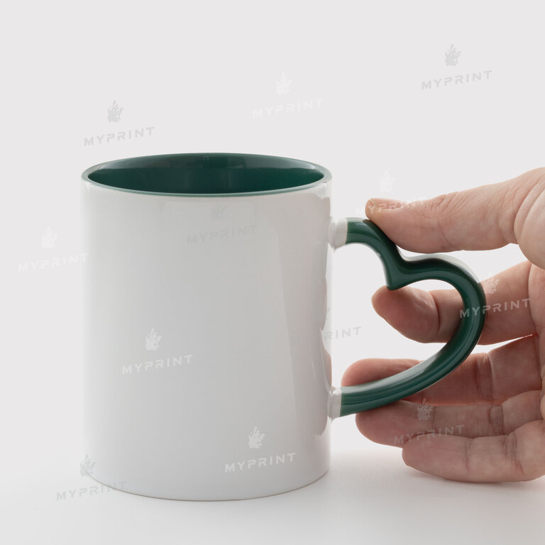 Sublimation Cup Color Inside With Color Heart Handle Dark Green 11 Oz (330ml) (11244)  Sublimation Cup Color Inside With Color Heart Handle Dark Green 11 Oz (330ml) (11244)