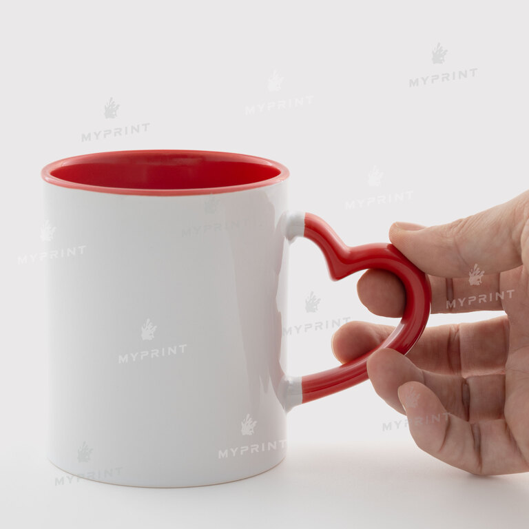 Sublimation Cup Color Inside With Color Heart Handle Red 11 Oz (330ml) (11236)  Sublimation Cup Color Inside With Color Heart Handle Red 11 Oz (330ml) (11236)