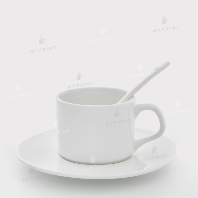 Кружка для сублимации кофейная с блюдцем и ложкой 5 Oz (150 мл) (6449)  Кружка для сублимации кофейная с блюдцем и ложкой 5 Oz (150 мл) (6449)