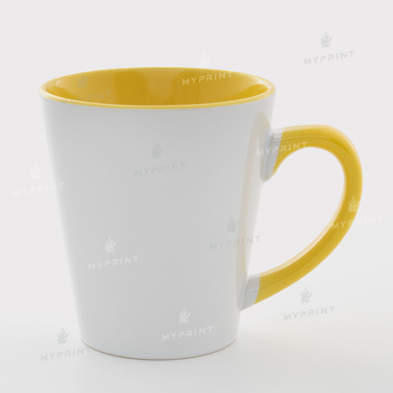 Кружка для сублимации латте цветная внутри с цветной ручкой желтая 12 Oz (350 мл) (11251)  Кружка для сублимации латте цветная внутри с цветной ручкой желтая 12 Oz (350 мл) (11251)