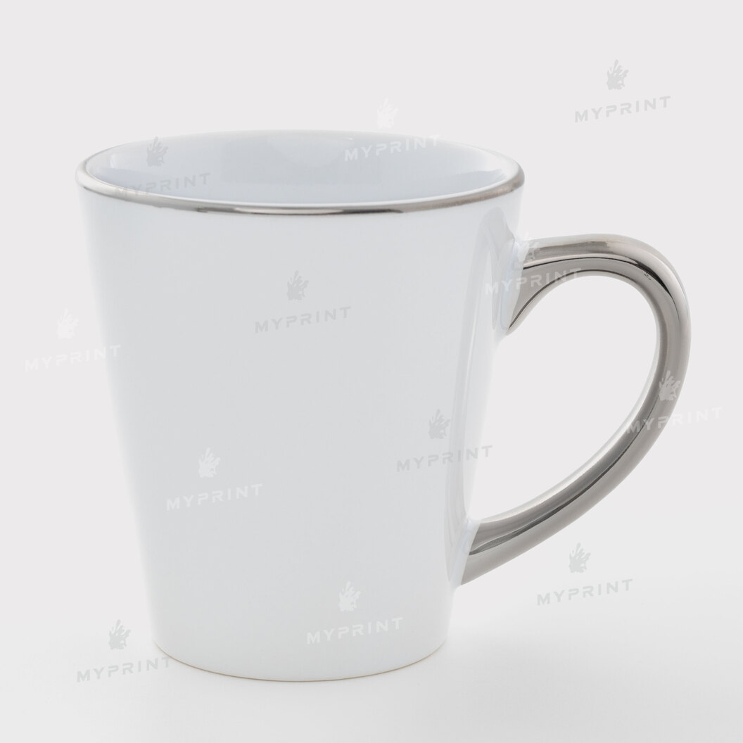 Кружка для сублимации белая латте с серебристым ободком и ручкой 12 Oz (350 мл) (11265) - фото 1 Кружка для сублимации белая латте с серебристым ободком и ручкой 12 Oz (350 мл) (11265) - фото 1 - Заготовки для сублимации