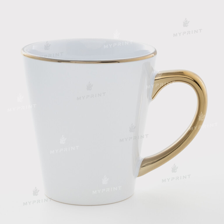 Чашка для сублімації біла лате з золотистим обідком і ручкою 12 Oz (350 мл) (11264)  Чашка для сублімації біла лате з золотистим обідком і ручкою 12 Oz (350 мл) (11264)