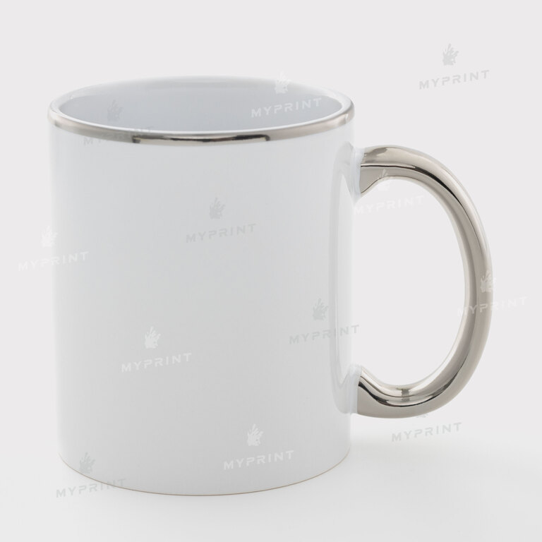 Кружка для сублимации белая с серебристым ободком и ручкой 11 Oz (330 мл) (11260)  Кружка для сублимации белая с серебристым ободком и ручкой 11 Oz (330 мл) (11260)