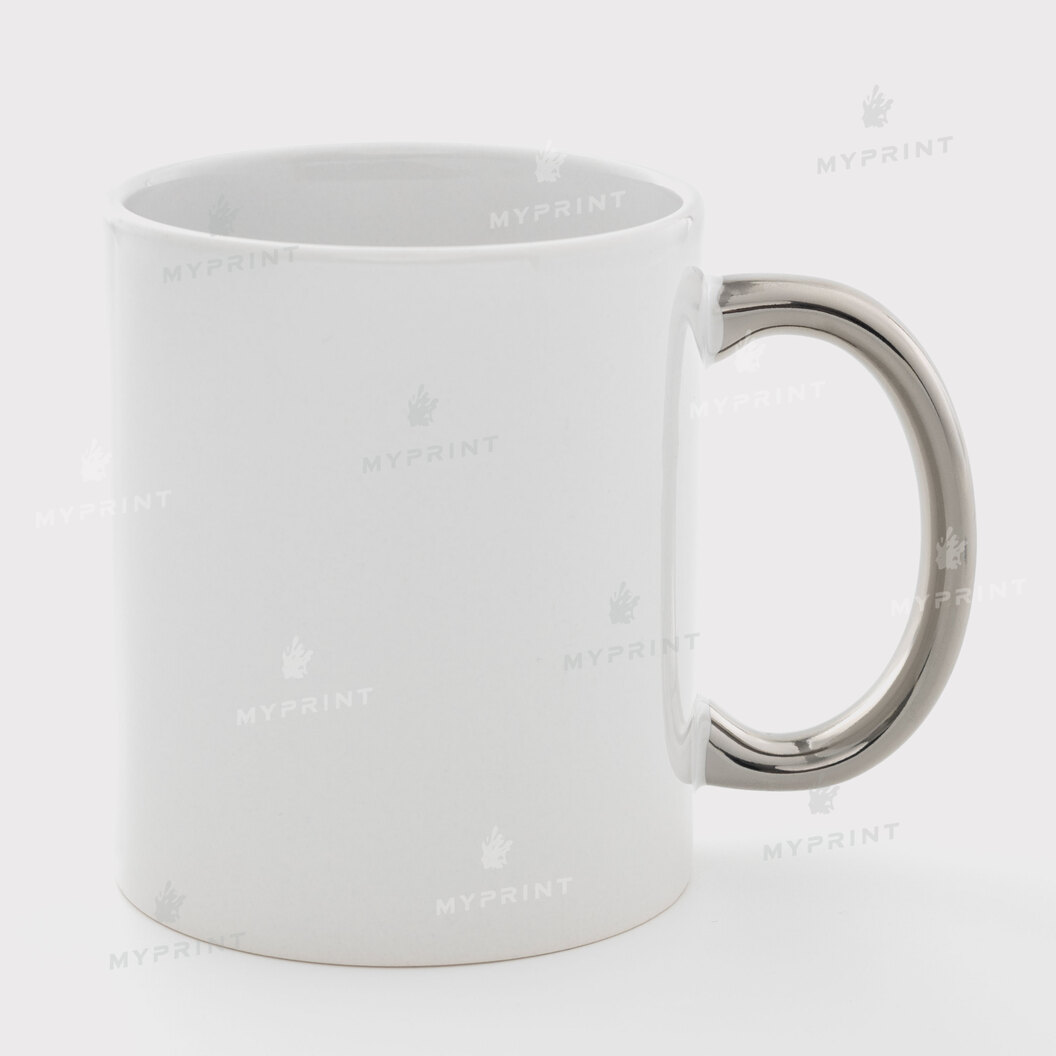 Кружка для сублимации белая с серебристой ручкой 11 Oz (330 мл) (6299) - фото 1 - Заготовки для сублимации