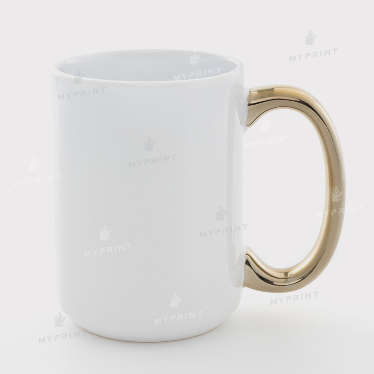 Кружка для сублимации белая с золотистой ручкой 15 Oz (425 мл) (11256)  Кружка для сублимации белая с золотистой ручкой 15 Oz (425 мл) (11256)