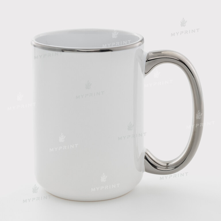 Кружка для сублимации белая с серебристым ободком и ручкой 15 Oz (425 мл) (11258)  Кружка для сублимации белая с серебристым ободком и ручкой 15 Oz (425 мл) (11258)