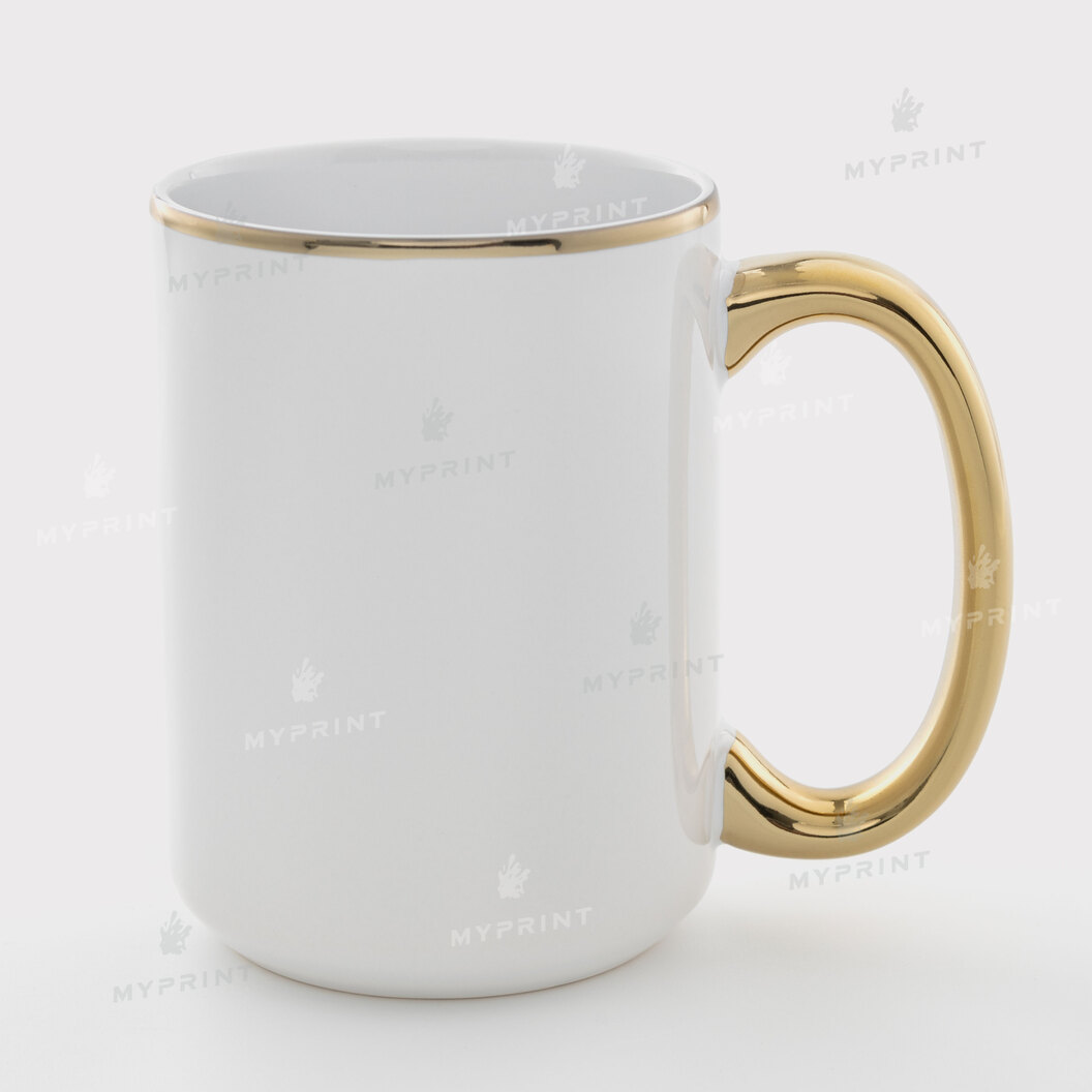 Кружка для сублимации белая с золотистым ободком и ручкой 15 Oz (425 мл) (11259) - фото 1 Кружка для сублимации белая с золотистым ободком и ручкой 15 Oz (425 мл) (11259) - фото 1 - Заготовки для сублимации