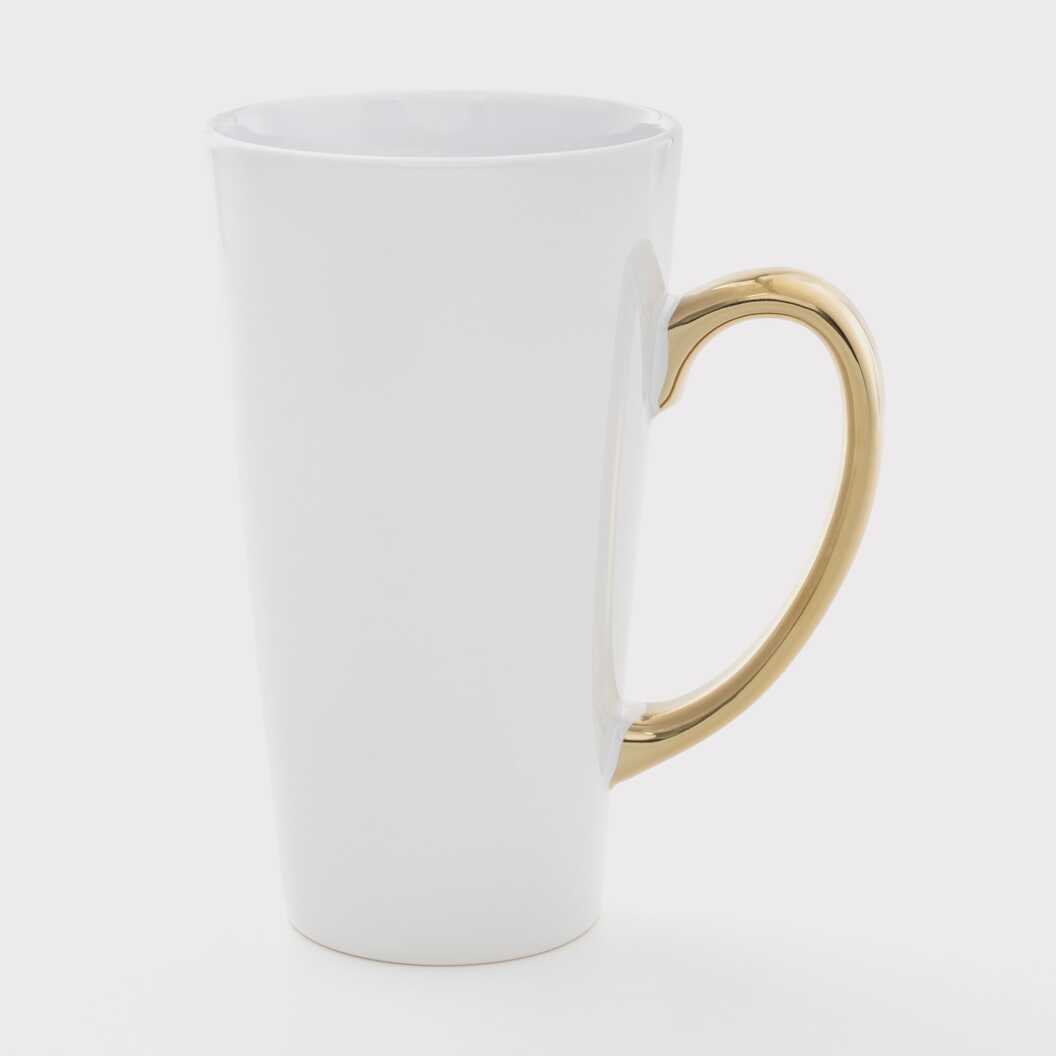 White Latte Sublimation Mug with Gold Handle 17 Oz (500 ml) (11266) - фото 1 White Latte Sublimation Mug with Gold Handle 17 Oz (500 ml) (11266) - фото 1 - Blanks for sublimation