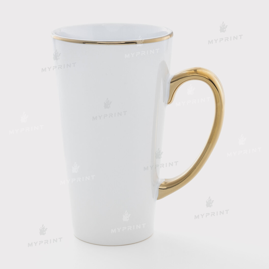 White Latte Sublimation Mug with Gold Rim and Handle 17 Oz (500 ml) (11268) - фото 1 White Latte Sublimation Mug with Gold Rim and Handle 17 Oz (500 ml) (11268) - фото 1 - Blanks for sublimation