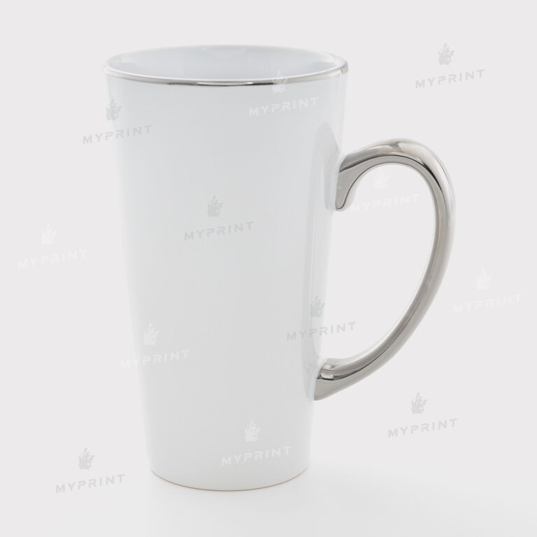 White Latte Sublimation Mug with Silver Rim and Handle 17 Oz (500 ml) (11269)  White Latte Sublimation Mug with Silver Rim and Handle 17 Oz (500 ml) (11269)