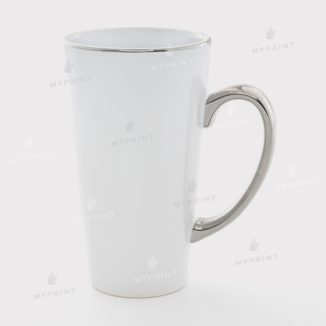 White Latte Sublimation Mug with Silver Rim and Handle 17 Oz (500 ml) (11269) - фото 1 White Latte Sublimation Mug with Silver Rim and Handle 17 Oz (500 ml) (11269) - фото 1 - Blanks for sublimation