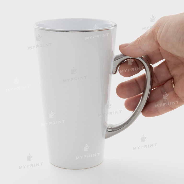 White Latte Sublimation Mug with Silver Rim and Handle 17 Oz (500 ml) (11269)  White Latte Sublimation Mug with Silver Rim and Handle 17 Oz (500 ml) (11269)