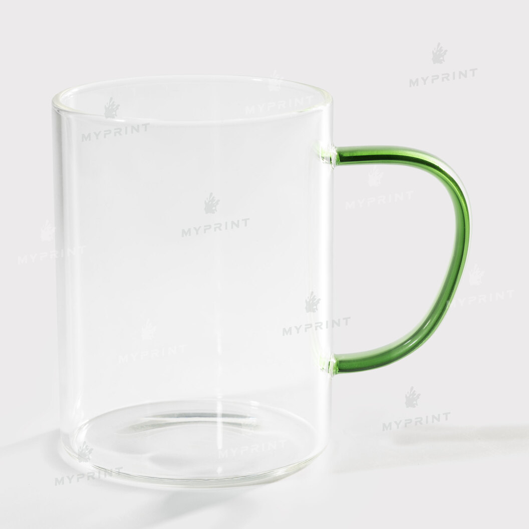 Cup for sublimation glass transparent with colored handle green (420 ml) (8161) - фото 3 Cup for sublimation glass transparent with colored handle green (420 ml) (8161) - фото 3 - Blanks for sublimation