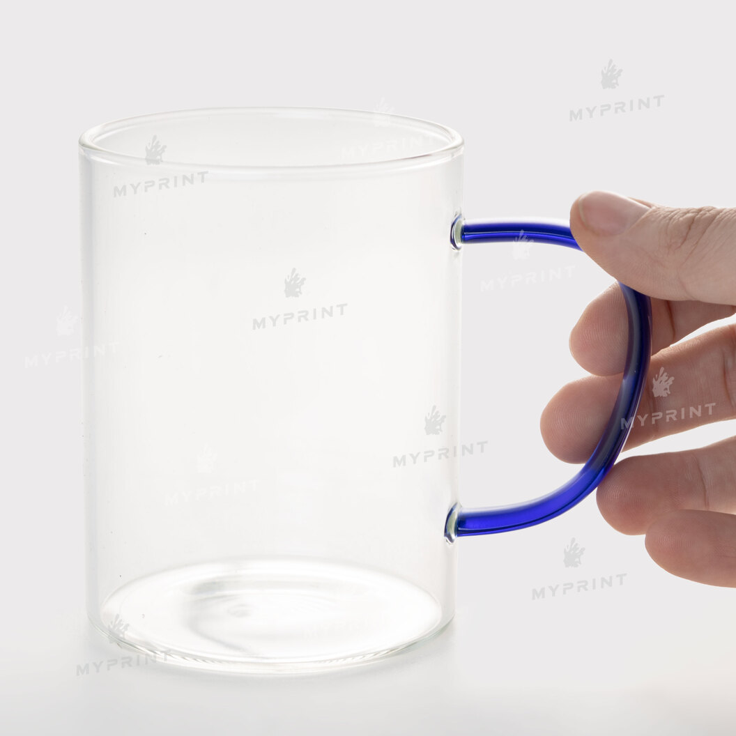 Cup for sublimation glass transparent with colored handle blue (420 ml) (8164) - фото 2 Cup for sublimation glass transparent with colored handle blue (420 ml) (8164) - фото 2 - Blanks for sublimation