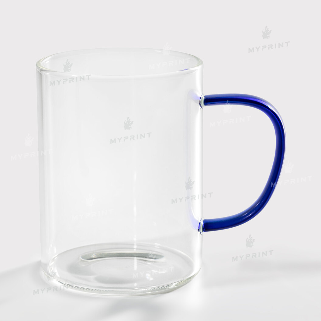 Cup for sublimation glass transparent with colored handle blue (420 ml) (8164) - фото 3 Cup for sublimation glass transparent with colored handle blue (420 ml) (8164) - фото 3 - Blanks for sublimation