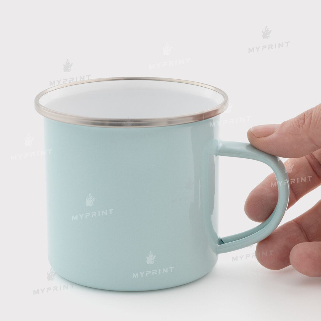 Sublimation mug metal enamel light blue with silver rim 11 Oz (330 ml) (12376) - фото 2 - Blanks for sublimation