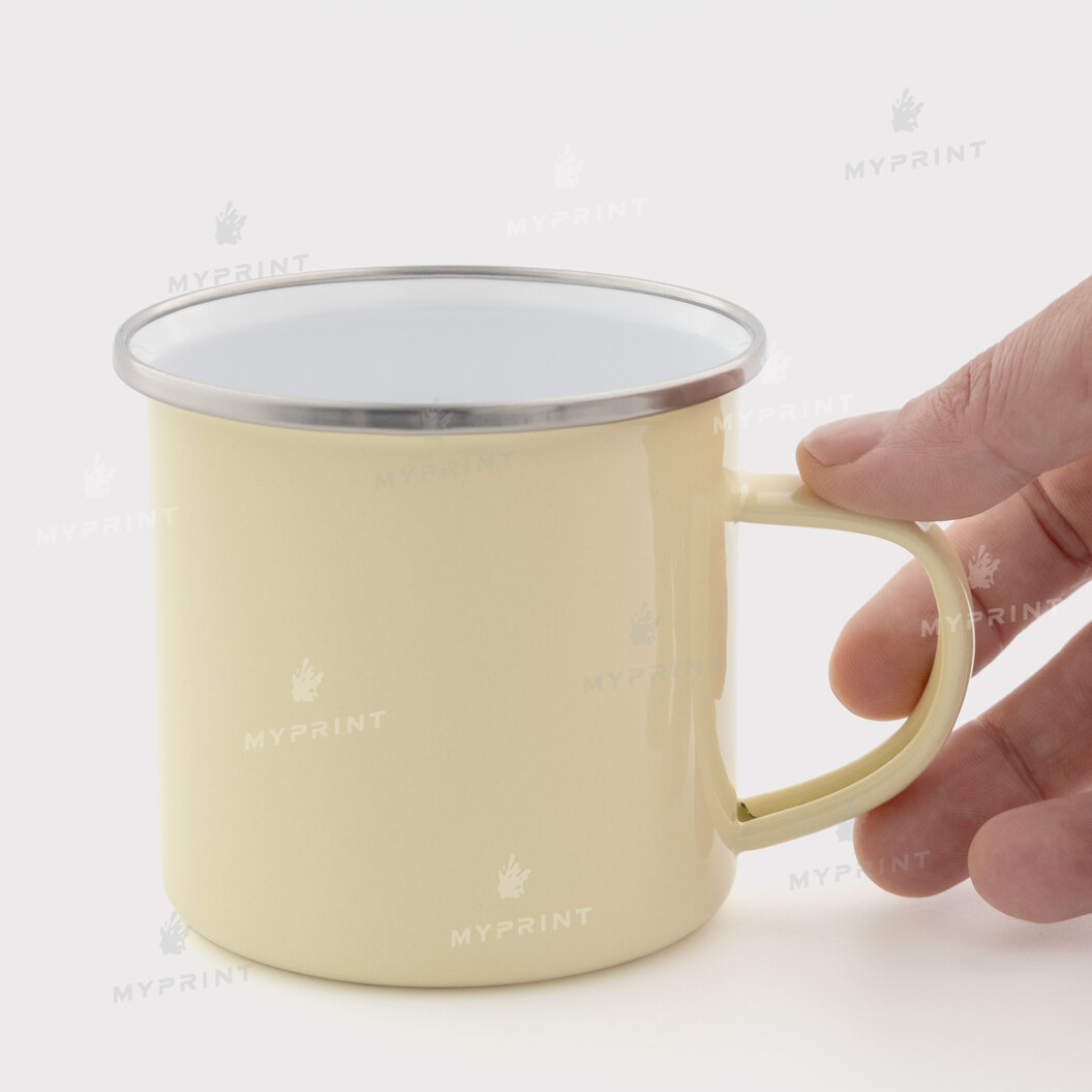 Sublimation mug metal enamel light yellow with silver rim 11 Oz (330 ml) (12375) - фото 2 - Blanks for sublimation