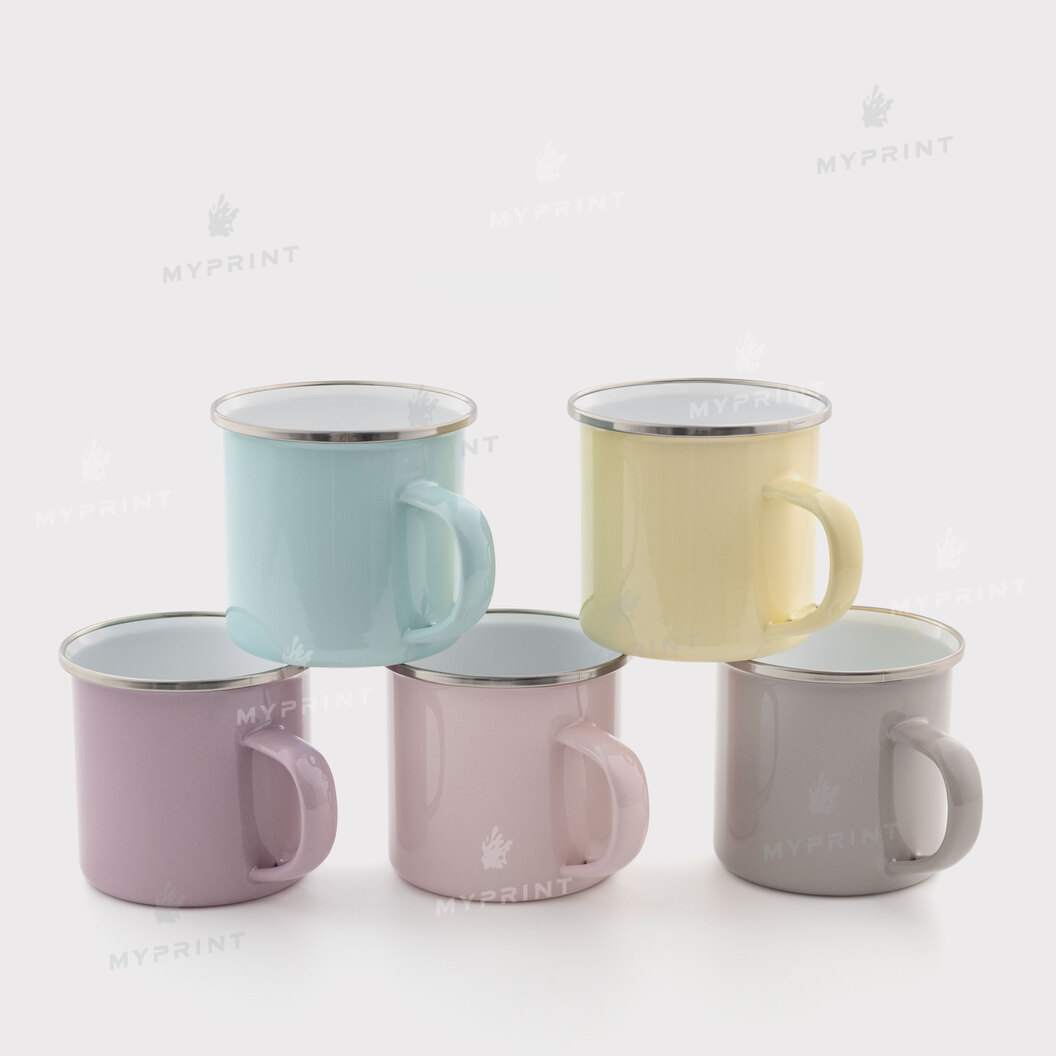 Sublimation mug metal enamel light yellow with silver rim 11 Oz (330 ml) (12375) - фото 3 - Blanks for sublimation