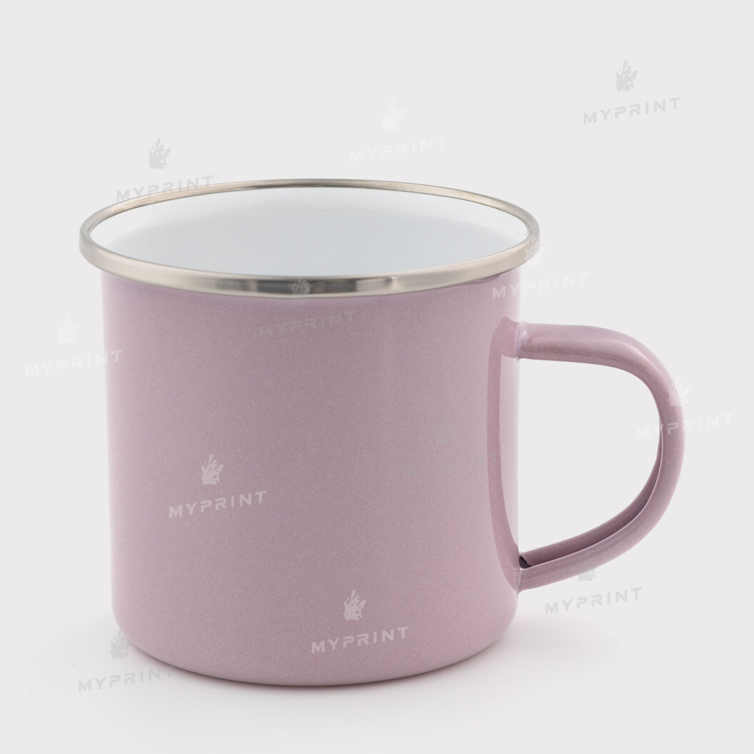 Sublimation mug metal enamel light purple with silver rim 11 Oz (330 ml) (12379) - фото 1 - Blanks for sublimation