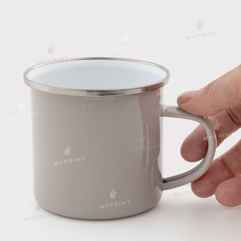 Sublimation mug metal enamel light gray with silver rim 11 Oz (330 ml) (12378) 