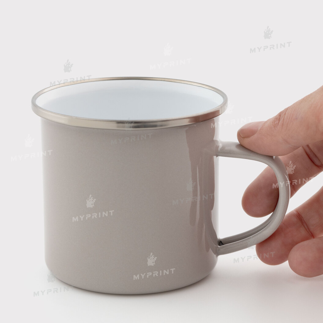 Sublimation mug metal enamel light gray with silver rim 11 Oz (330 ml) (12378) - фото 2 - Blanks for sublimation