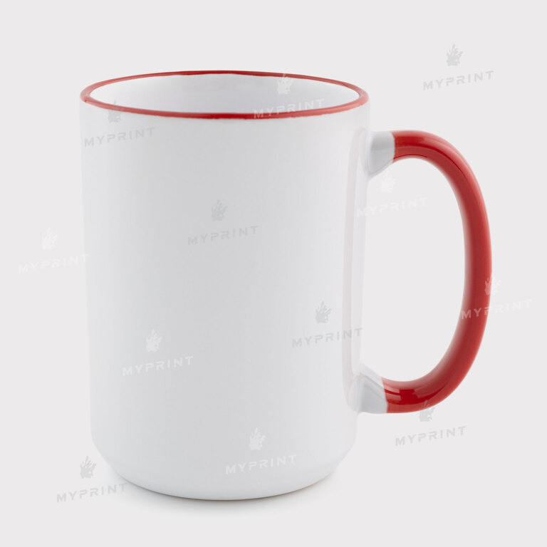 Кружка для сублимации с цветным ободком и цветной ручкой красная 15 Oz (425 мл) (12674) 