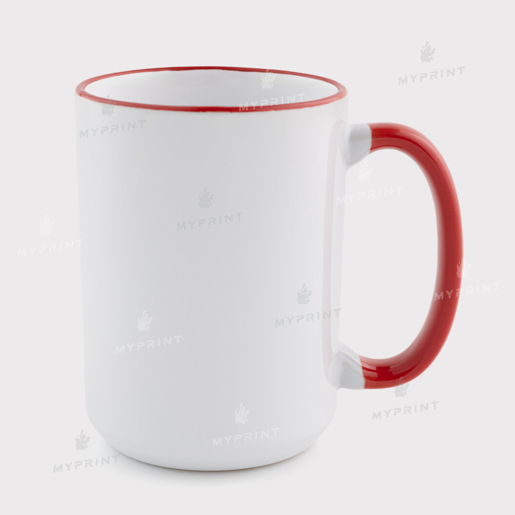 Чашка для сублімації з кольоровим обідком та кольоровою ручкою червона 15 Oz (425 мл) (12674) - фото 1 Чашка для сублімації з кольоровим обідком та кольоровою ручкою червона 15 Oz (425 мл) (12674) - фото 1 - Заготовки для сублімації